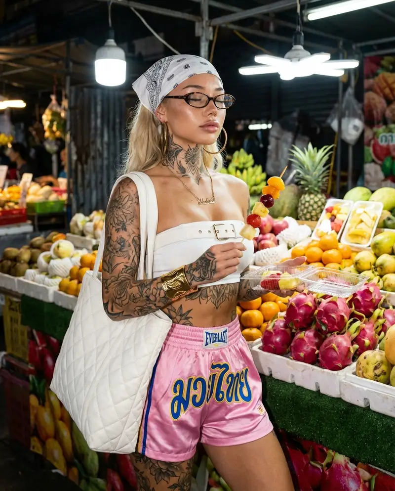 Preview of Photorealistic Night Market Street Portrait Prompt