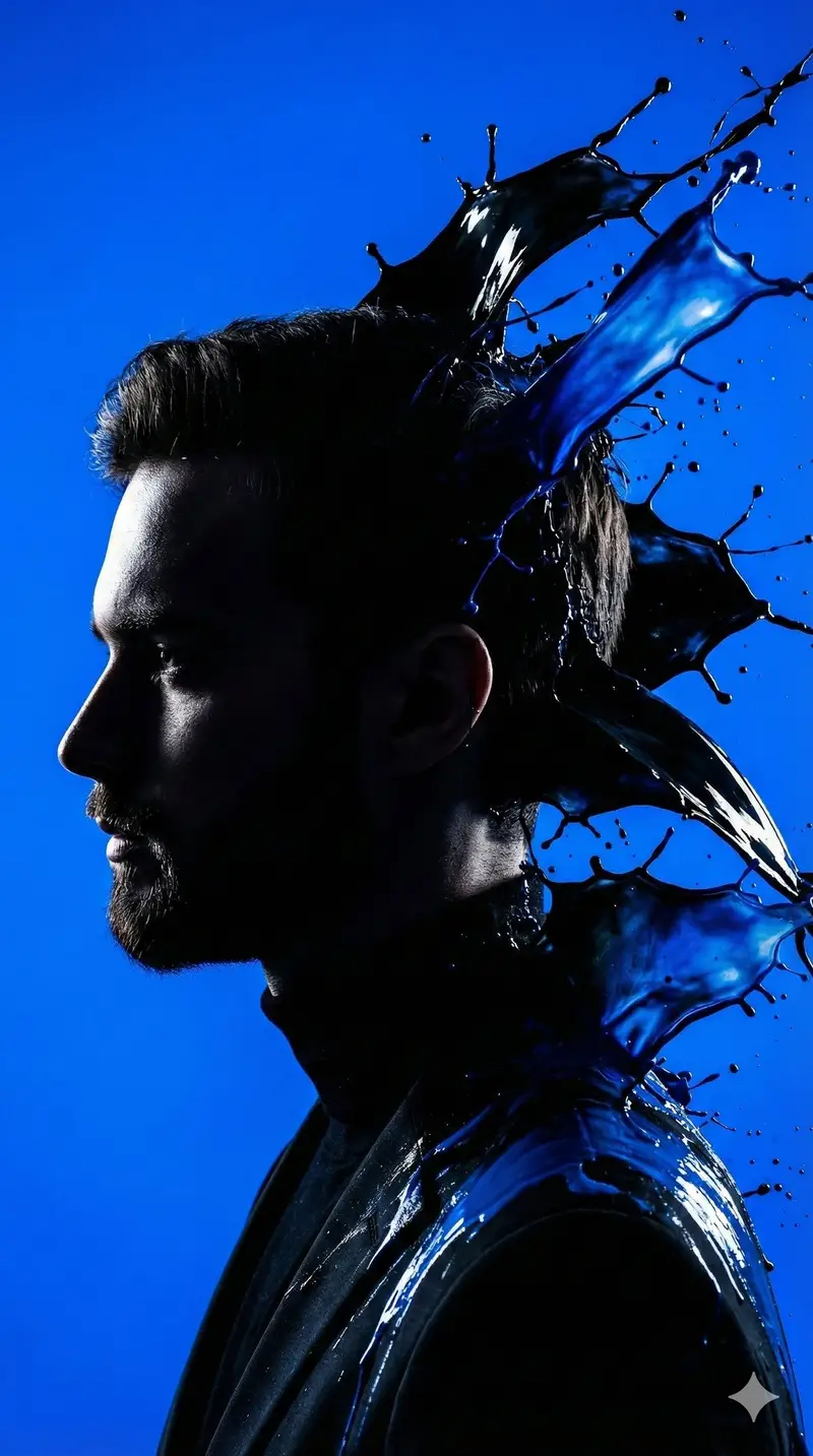 پیش‌نمایش High-Contrast Silhouette with Paint Splashes Prompt