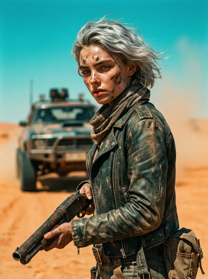 پیش‌نمایش Cinematic Wasteland Survivor Portrait (Mad Max Style)