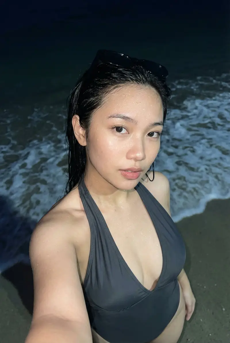Preview of Realistic Smartphone Flash Selfie at Night Beach