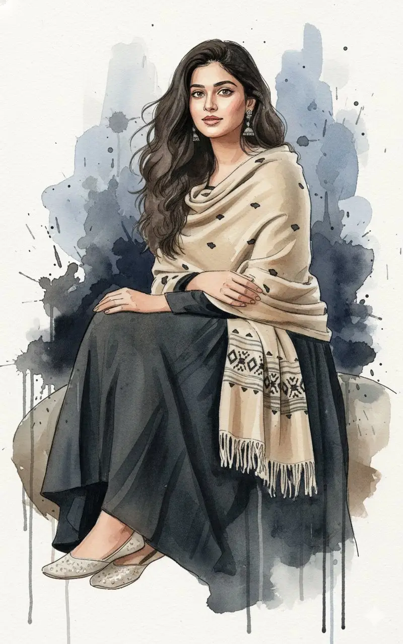 Preview of Fine-Art Ink and Watercolor Portrait with Identity Lock