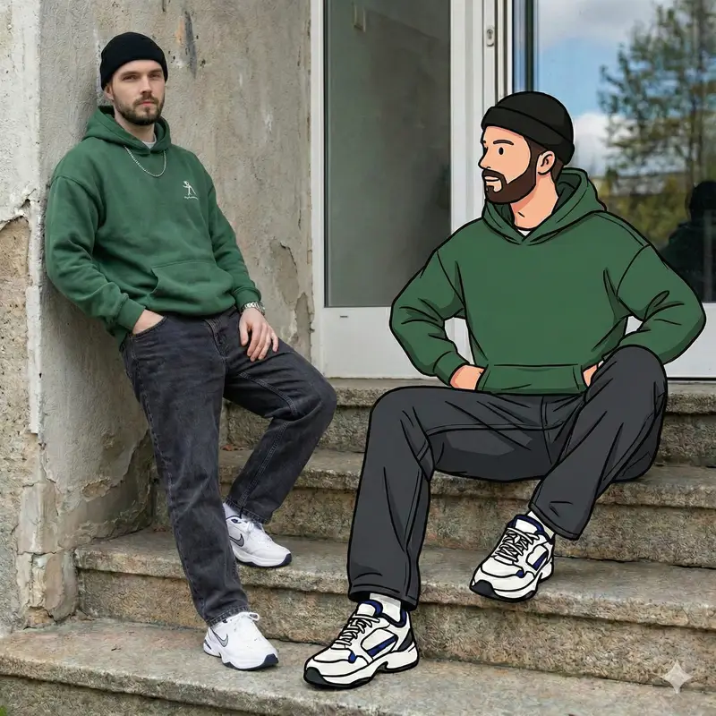 Preview of Mixed Reality Street Portrait with Cartoon Twin