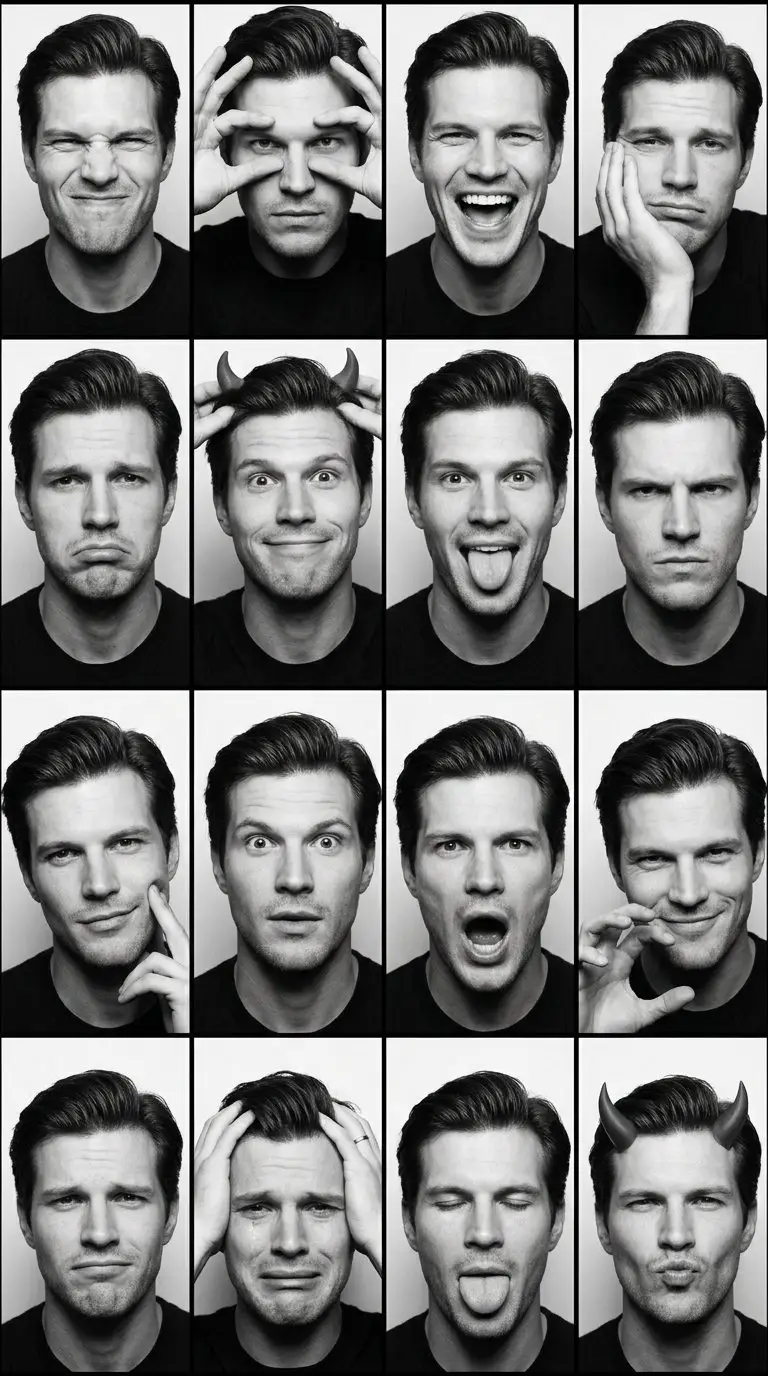 Preview of Black and White Photobooth Expression Grid