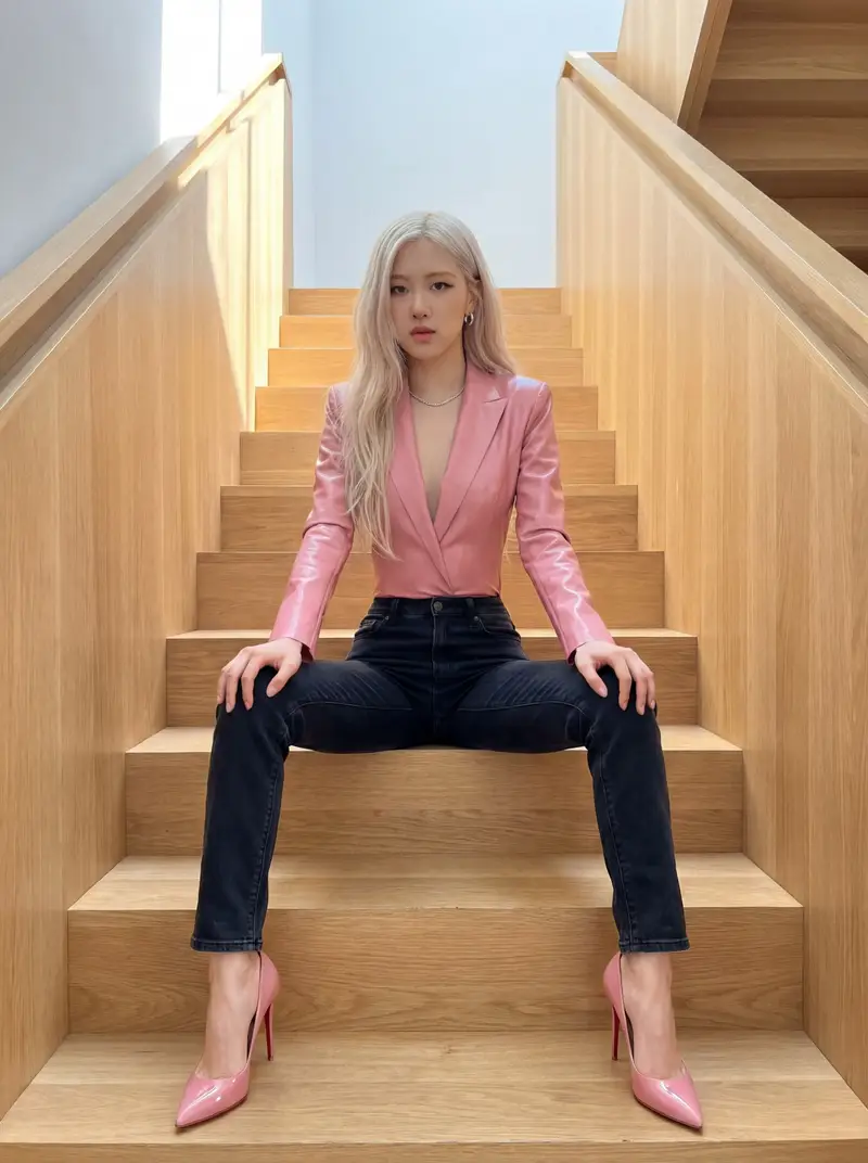 Preview of Rosé K-pop Idol Portrait on Modern Stairs