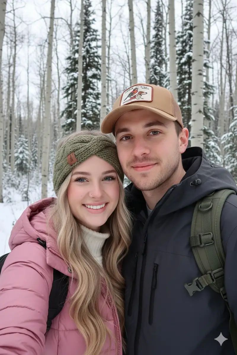 پیش‌نمایش Winter Hiking Couple Selfie JSON Prompt