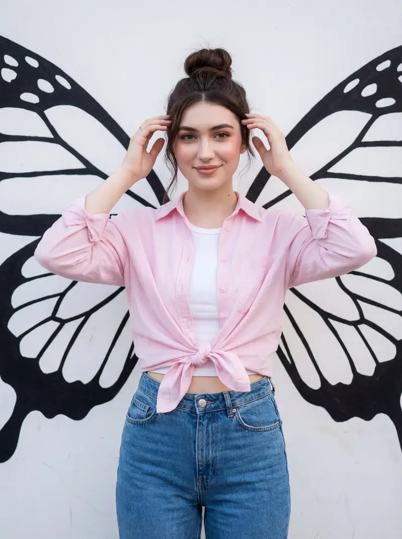 پیش‌نمایش Fashion Portrait with Butterfly Wing Mural