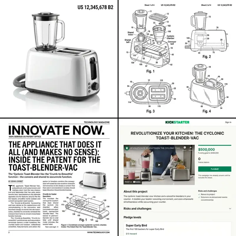 پیش‌نمایش Multi-step prompt for generating absurd patent documents and product renders