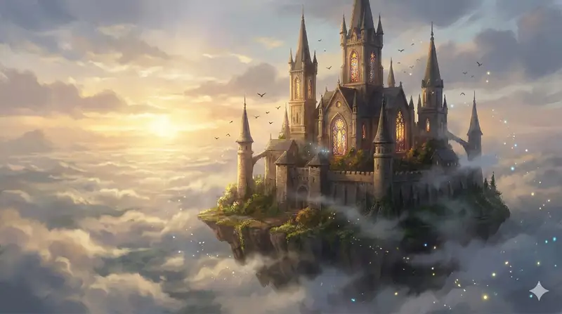 Preview of 8K Fantasy Illustration of Floating Castle
