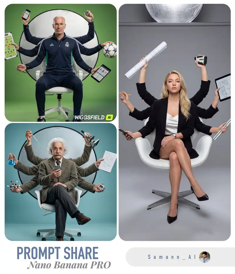 پیش‌نمایش Hyper-Real Multi-Arm Professional Portrait