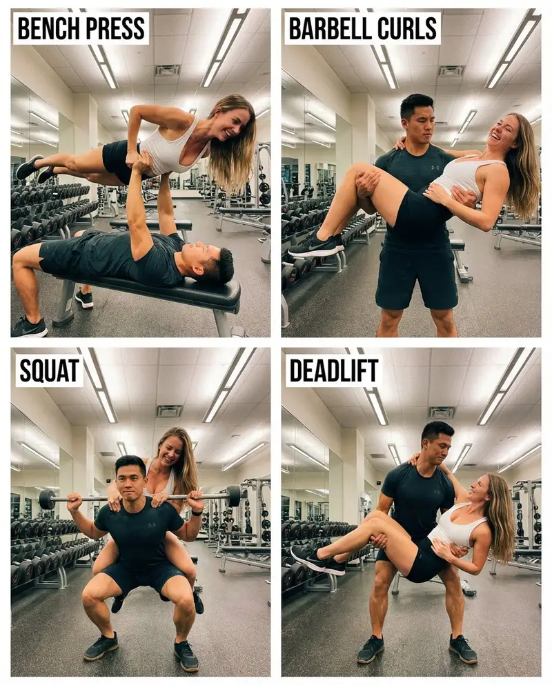 پیش‌نمایش 2x2 Collage of Couple Lifting Each Other in Gym