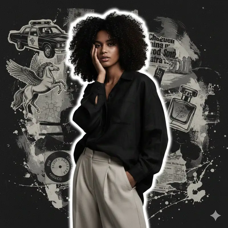 پیش‌نمایش High-Fashion Grunge Portrait with Artistic Collage Background