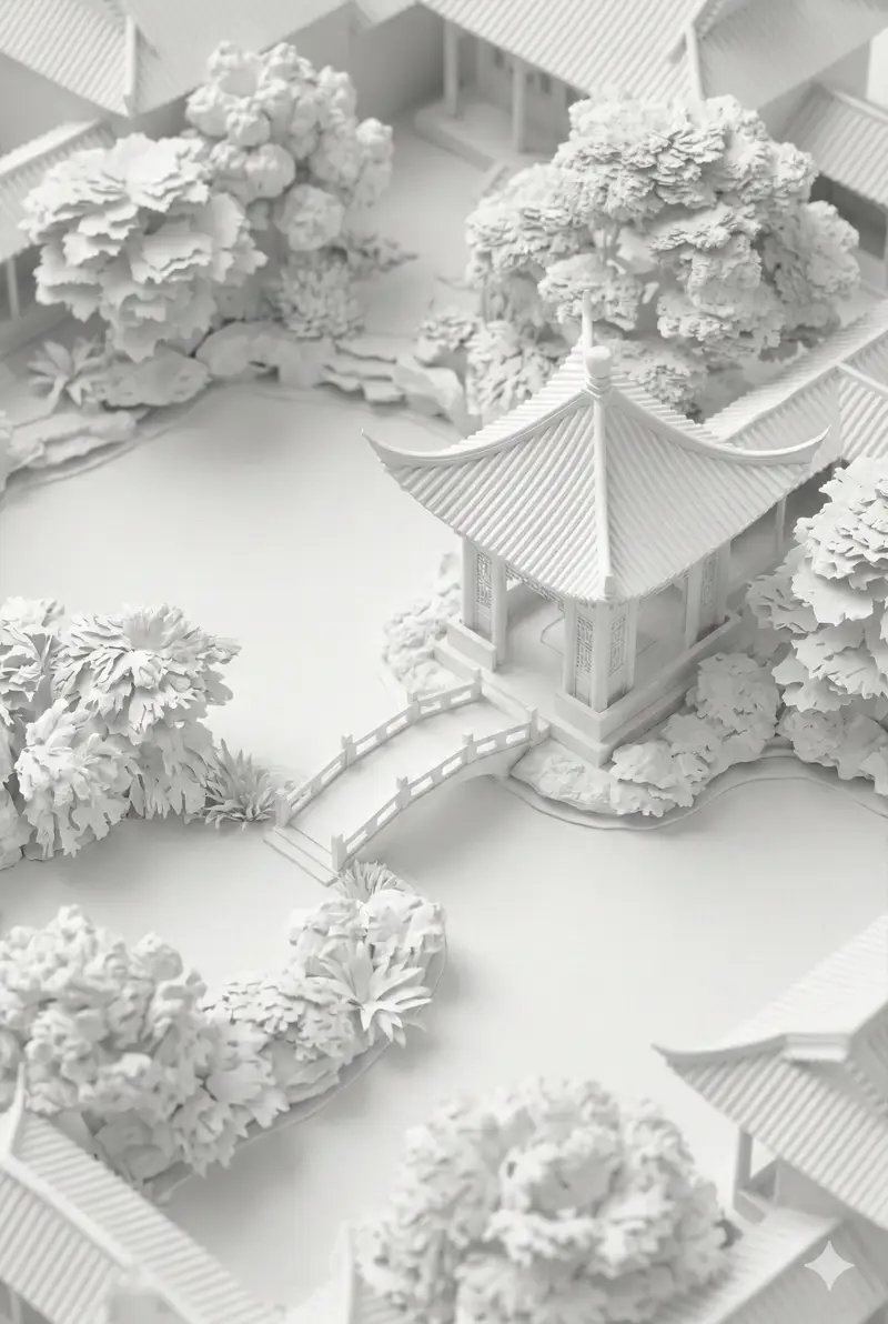Preview of Chinese Garden Clay Render Prompt for Banana Prompt