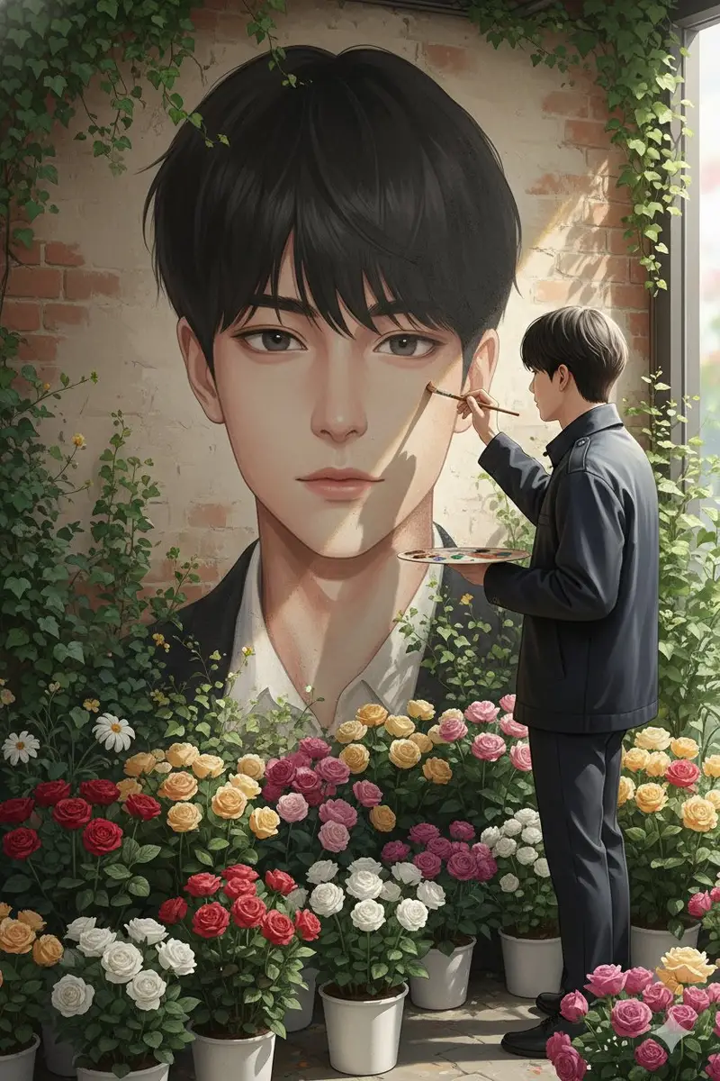 Preview of Ultra-Realistic Portrait of an Artist Painting a Self-Mural
