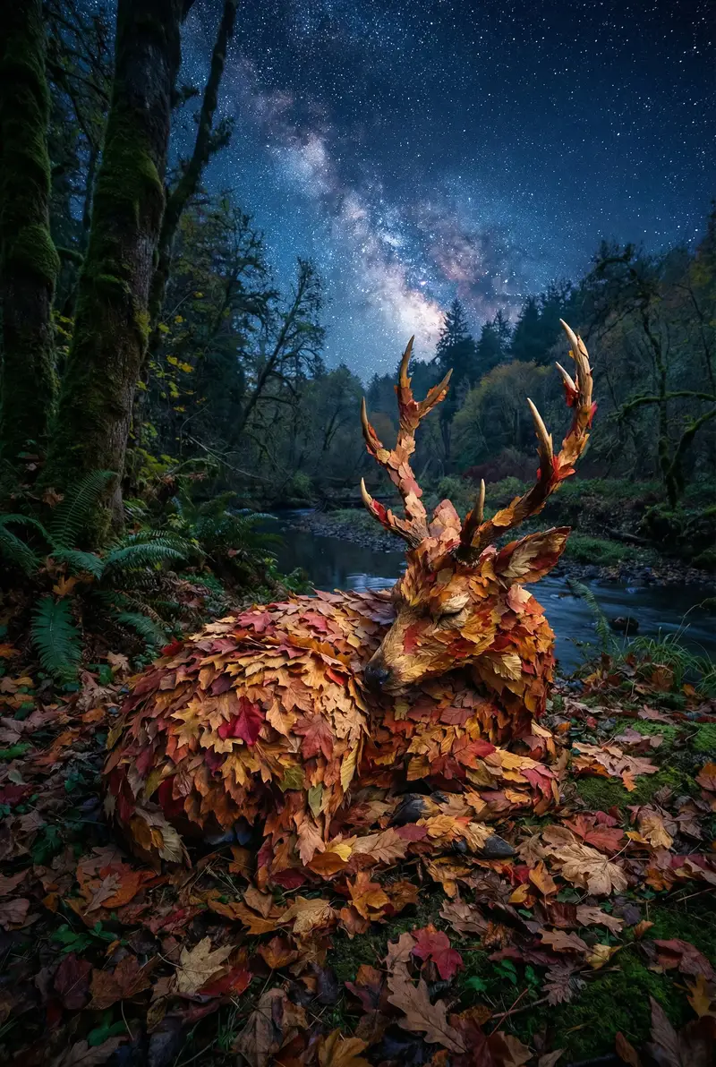 Preview of Surreal Deer Made of Autumn Leaves