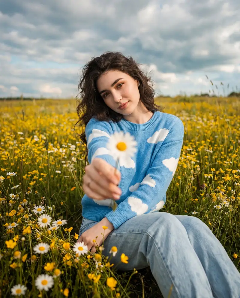 Preview of Cinematic Portrait in a Wildflower Field