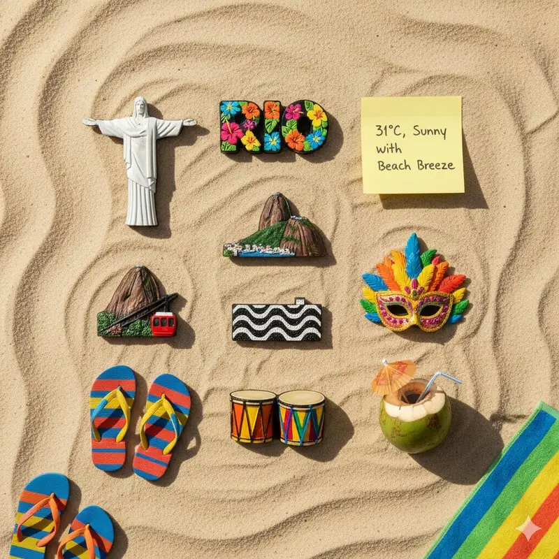 پیش‌نمایش Knolling Flatlay of City Landmark Magnets