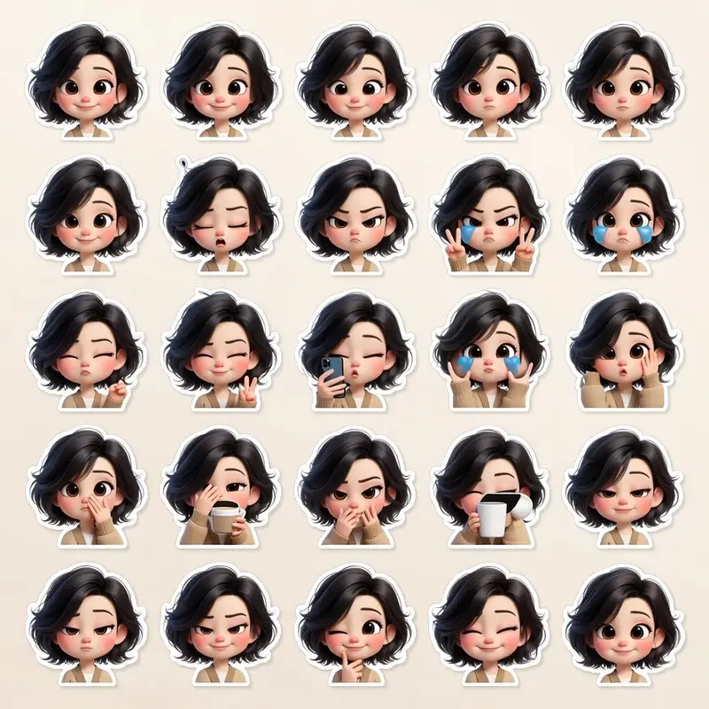 Preview of 3D Pixar-Style Sticker Pack Generation from Reference Image