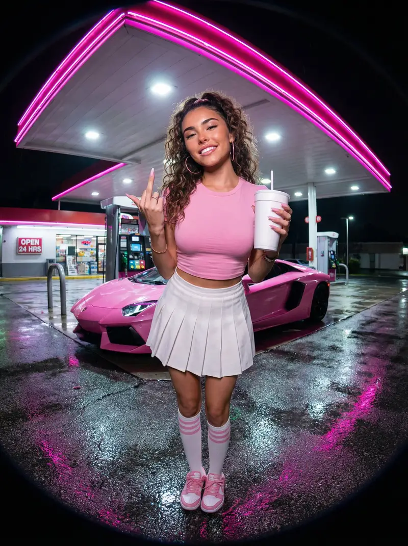 Preview of Neon Pink Gas Station Portrait (Fisheye Lens)