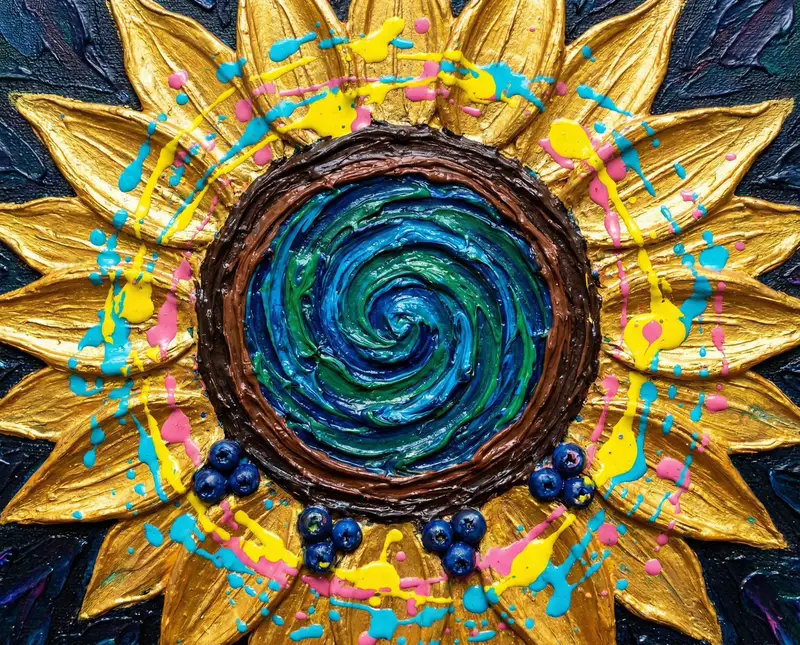 Preview of Psychedelic Impasto Sunflower Abstract