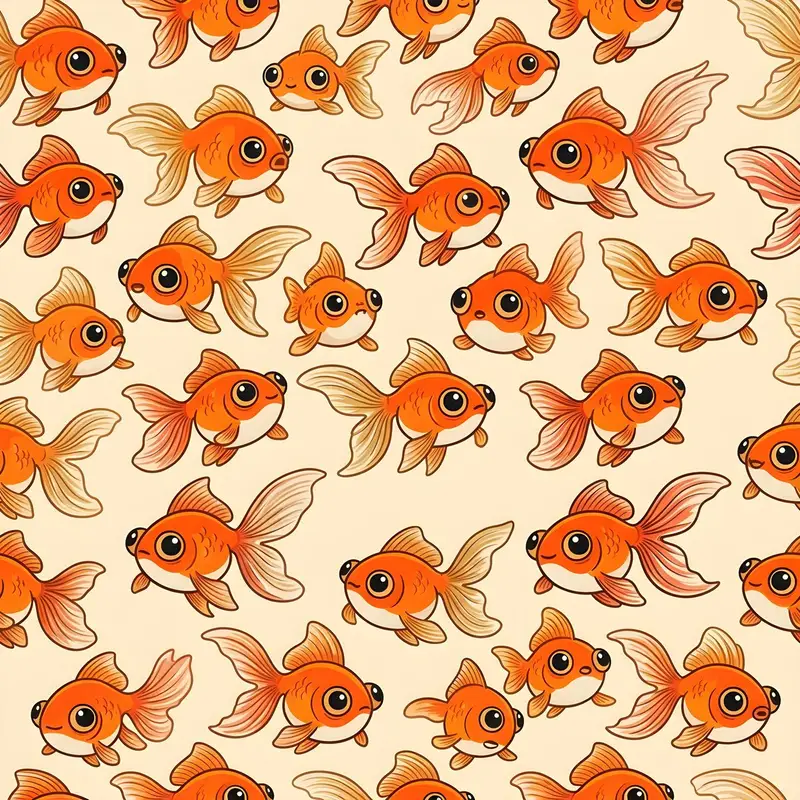 Preview of Seamless Pattern of Cartoonish Fancy Goldfish