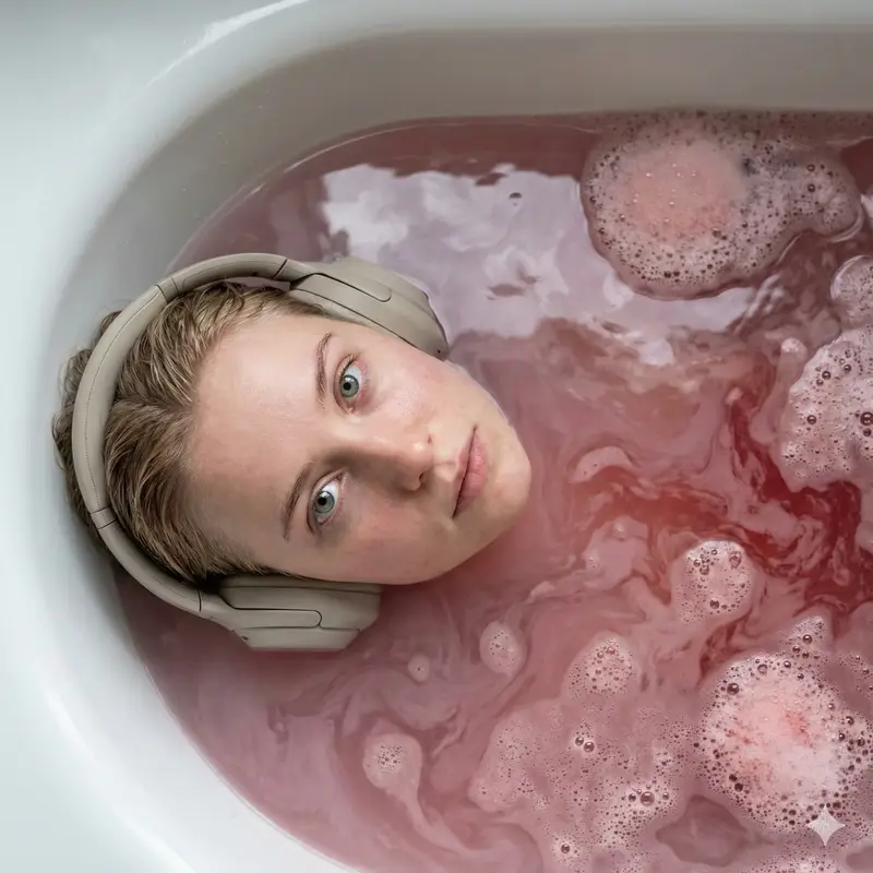 پیش‌نمایش Ultra-Photorealistic Cinematic Portrait in a Bathtub with Noise-Canceling Headphones