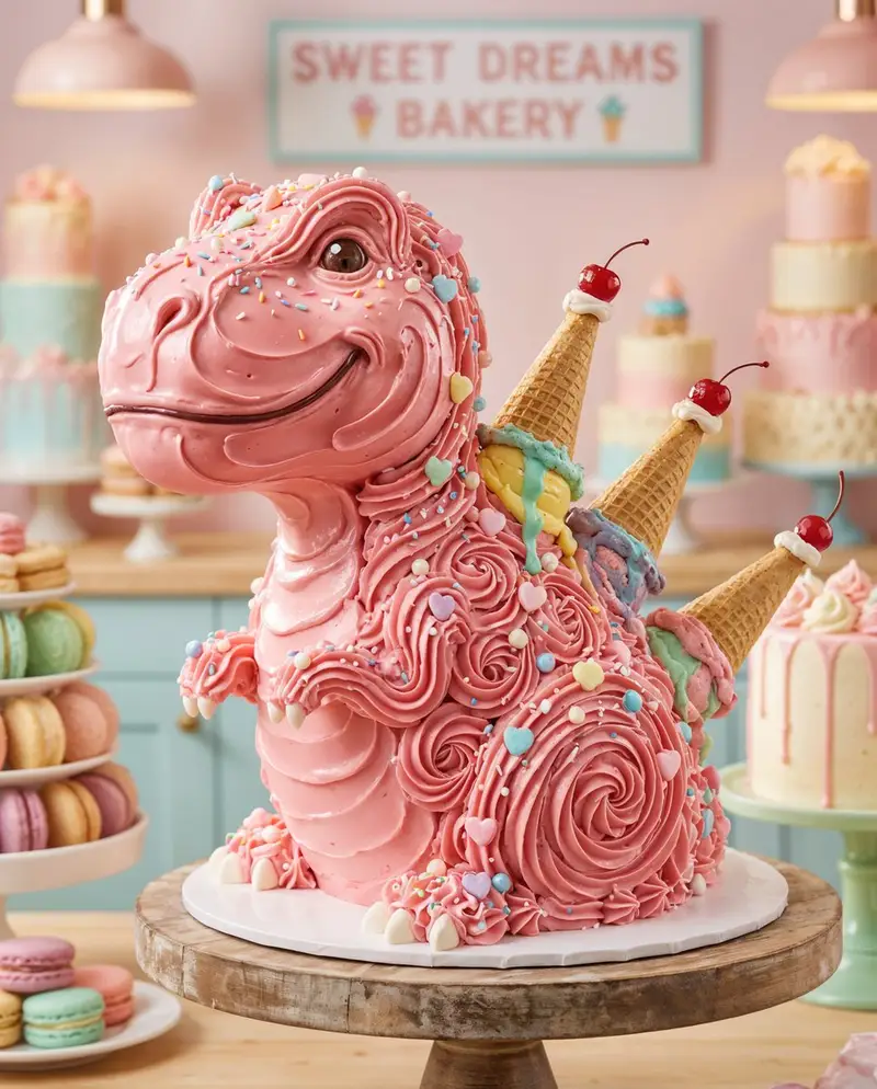 پیش‌نمایش Whimsical T-Rex Made of Pink Frosting