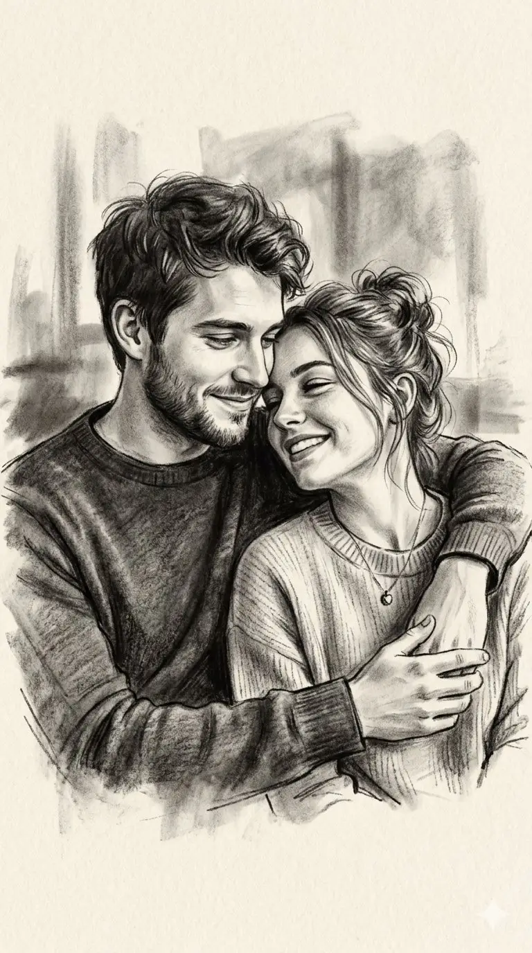 پیش‌نمایش نقاشی زغال و مداد از زوج
