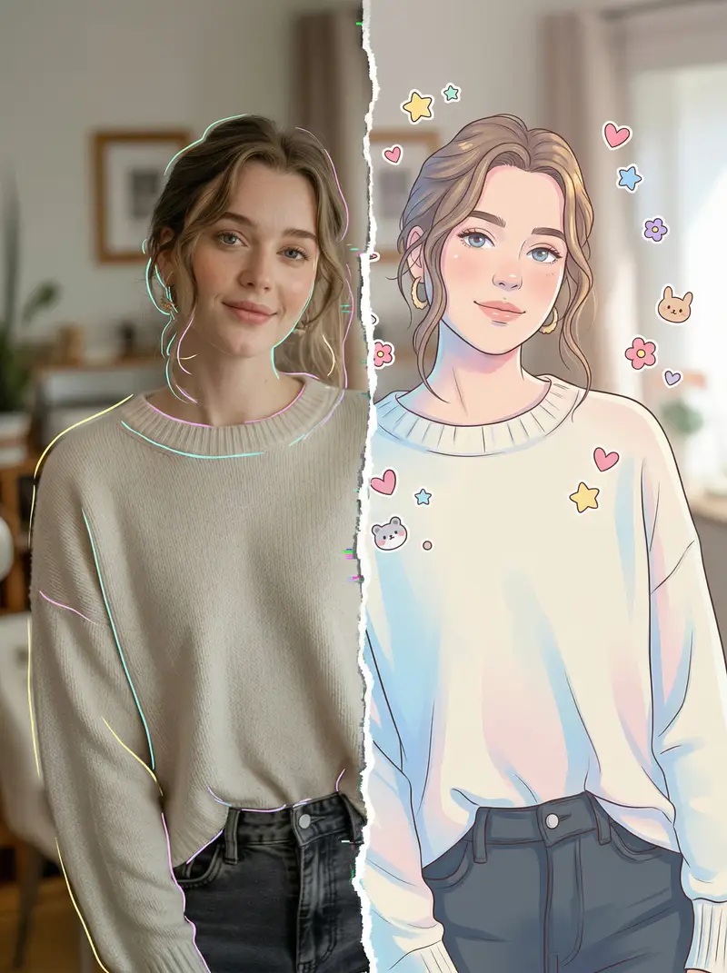 Preview of Split-Style Portrait: Photo vs. Digital Illustration