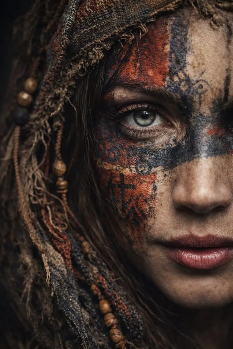 Preview of Ultra-Realistic Portrait with Tribal Markings and Painterly Realism