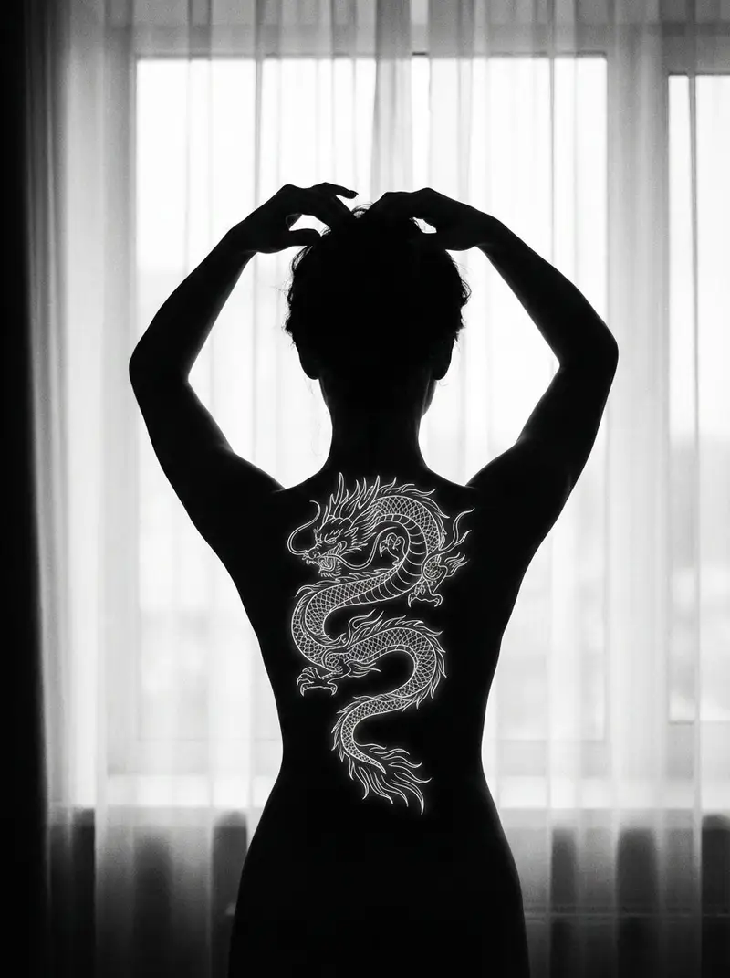 پیش‌نمایش Fine-Art Silhouette with Glowing Dragon Tattoo