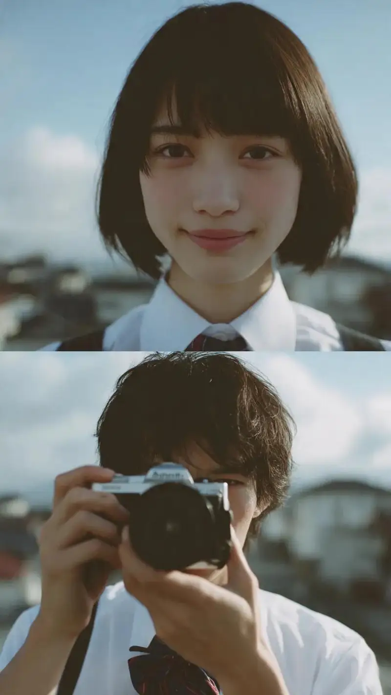 Preview of Cinematic diptych of teenagers on a rooftop