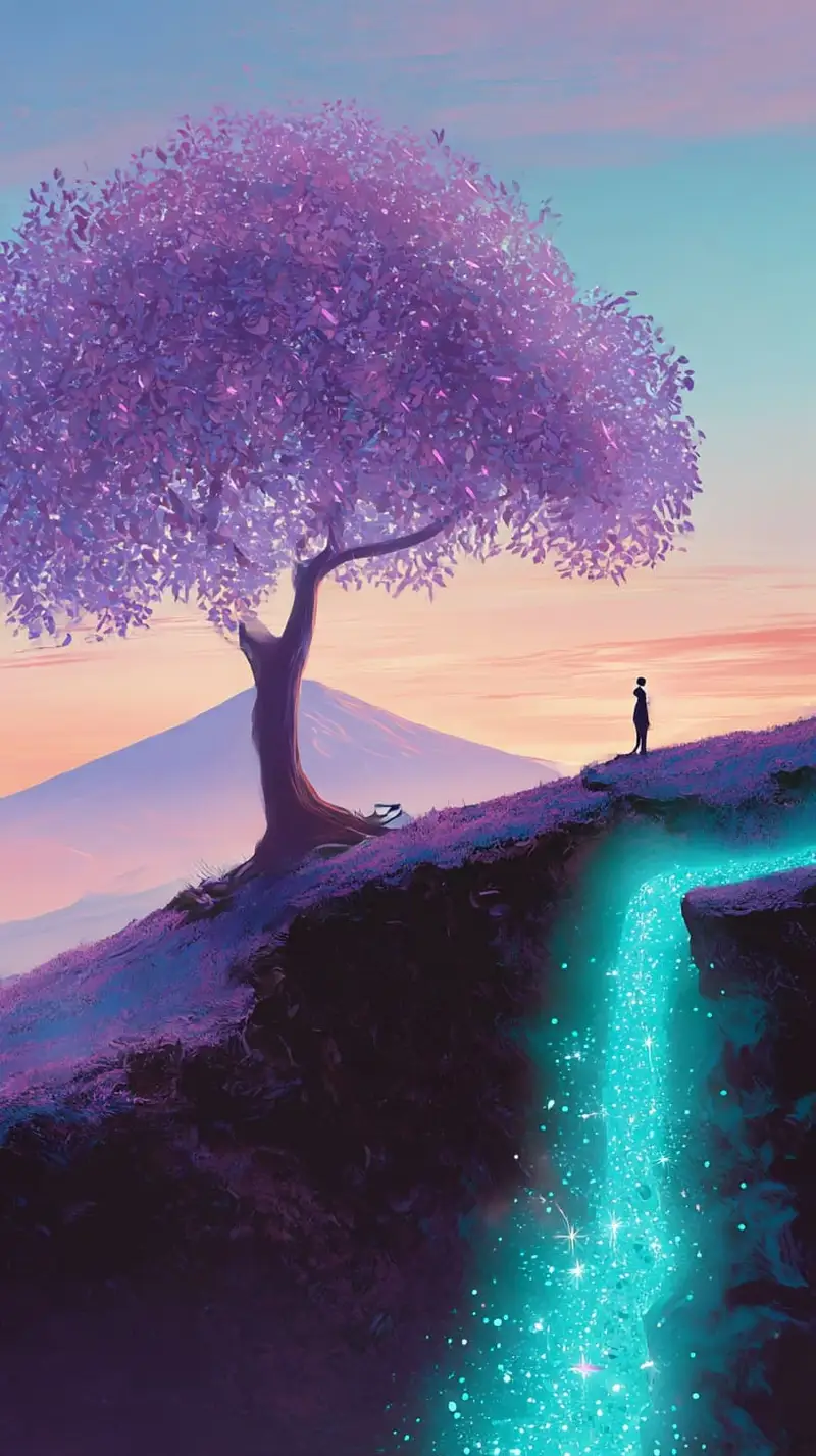 Preview of Serene Landscape and Surreal Figure at Sunset