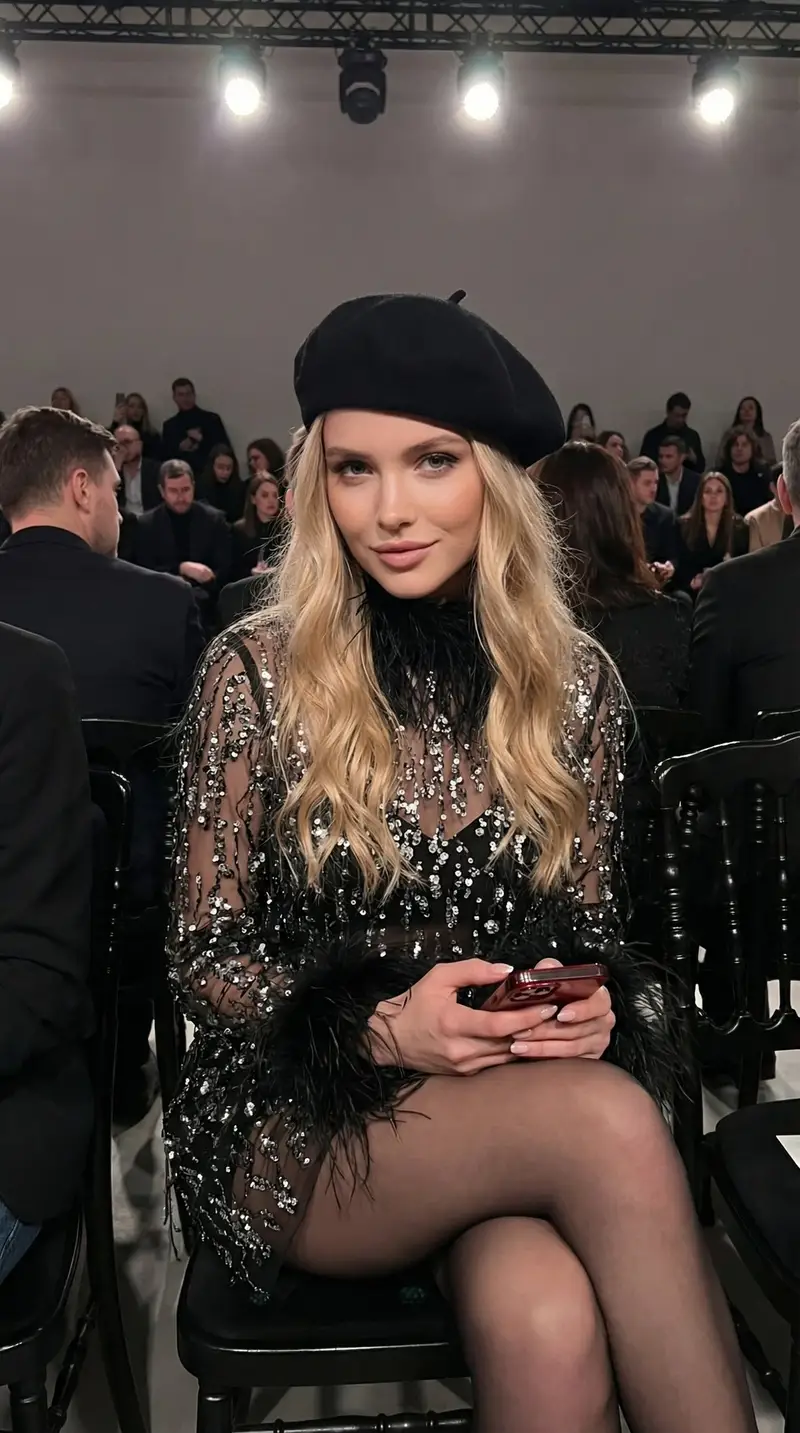 Preview of Glamorous Black Sequin Mini Dress Fashion Portrait