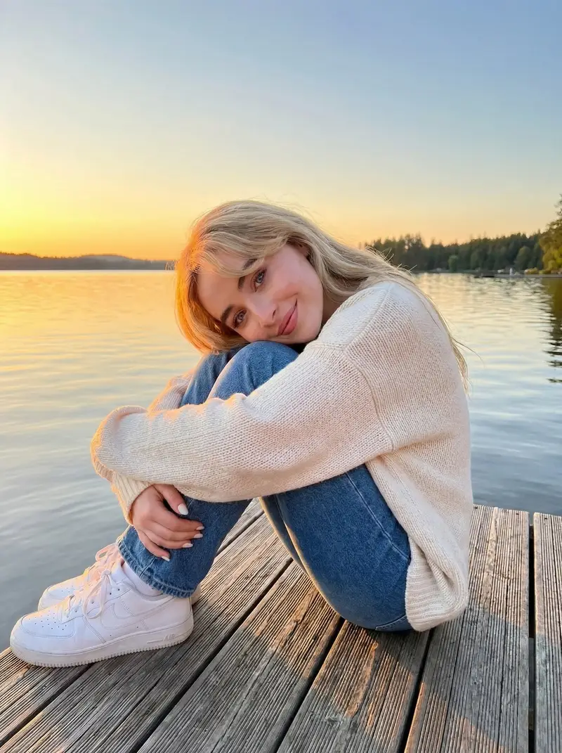 Preview of Golden Hour Sunset Portrait on a Lakeside Dock