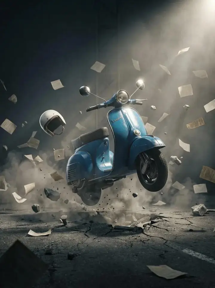 پیش‌نمایش Suspended Vespa Explosion Scene Prompt