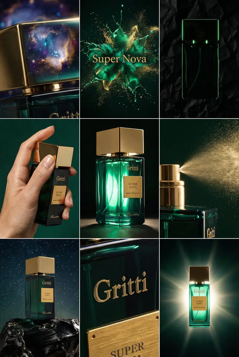 پیش‌نمایش JSON Prompt for Cinematic Perfume Editorial Grid