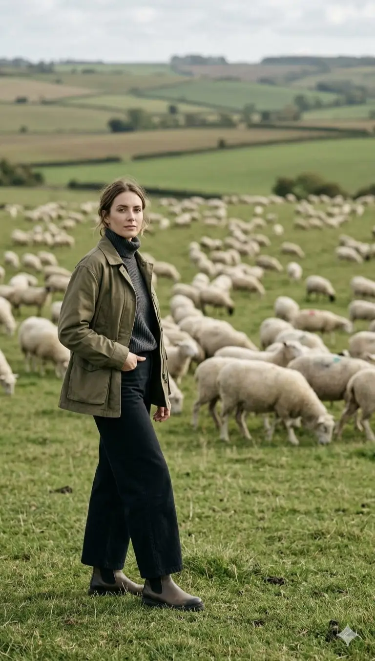 Preview of Pastoral Full-Body Portrait in Sheep Pasture
