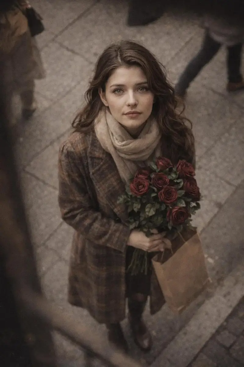 پیش‌نمایش Cinematic Street Photography Portrait with Roses