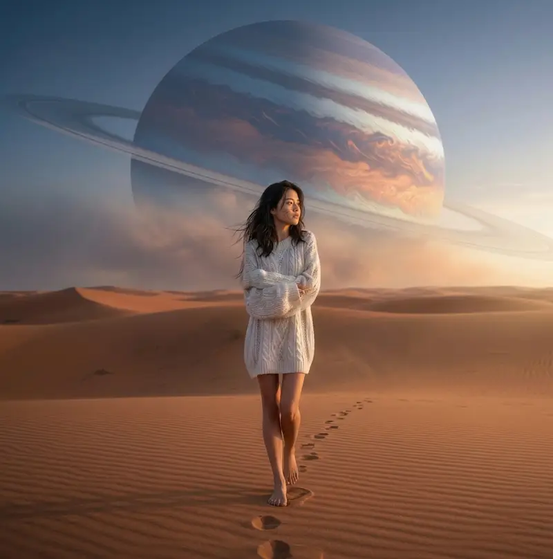 Preview of Hyper-Realistic Desert Portrait with Planet