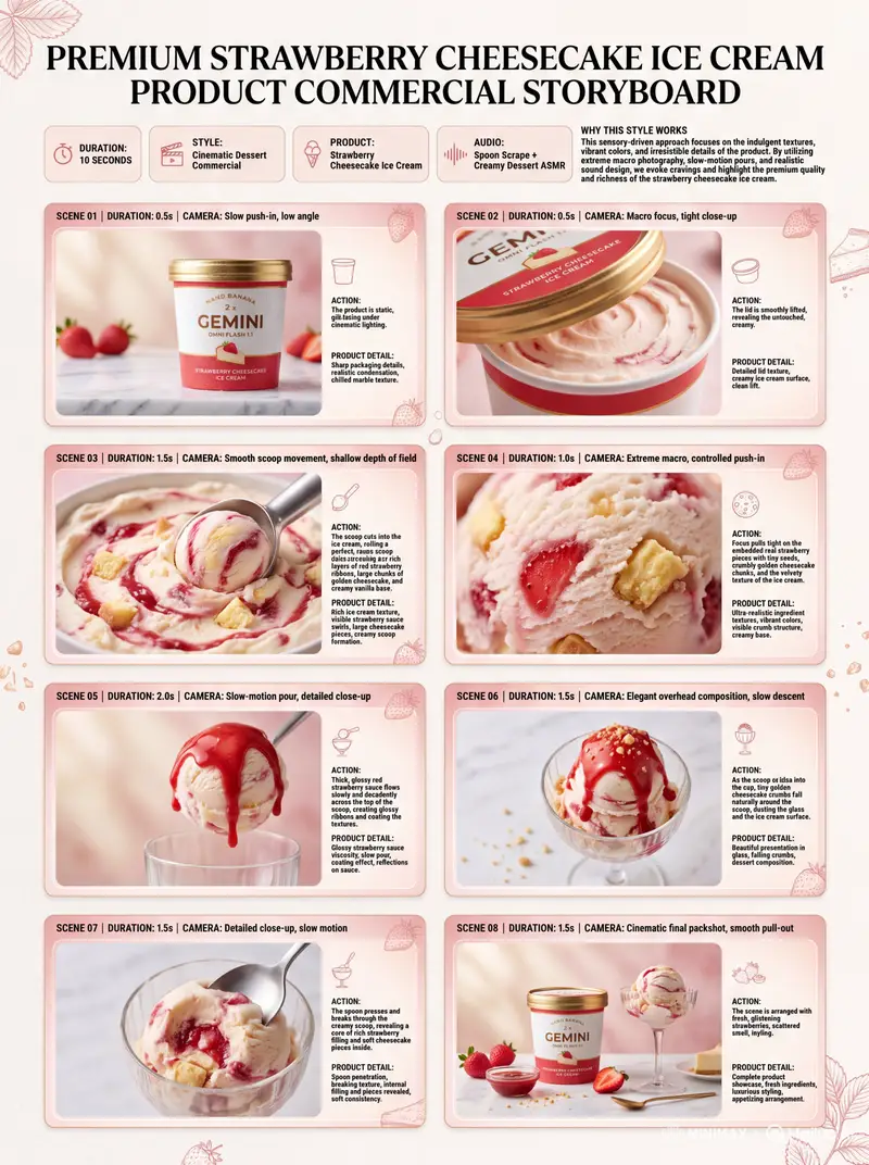 پیش‌نمایش Strawberry Cheesecake Ice Cream Storyboard