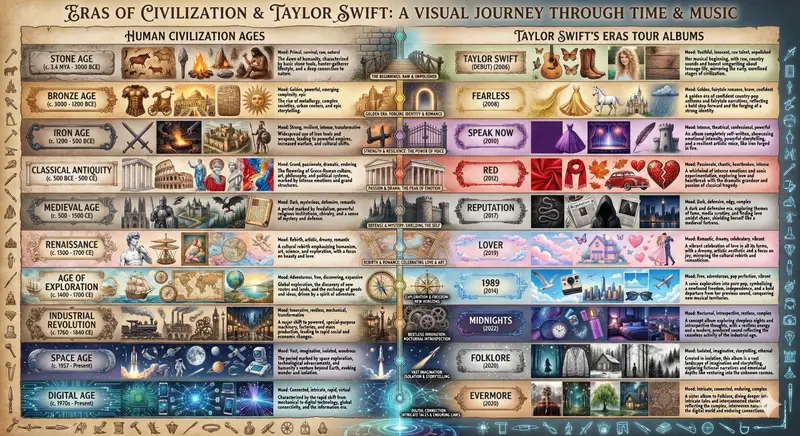 Preview of Taylor Swift Eras Tour vs. Human Civilization Ages Comparison