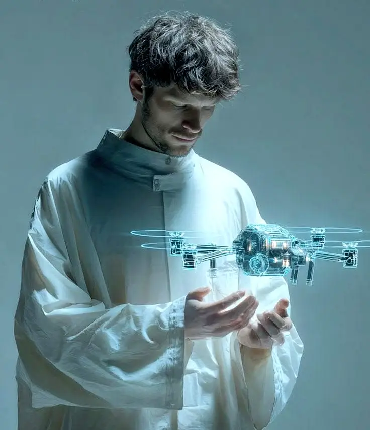 Preview of Man Holding Holographic Drone Prompt