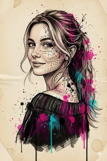 Preview of Mixed Media Portrait with Abstract Watercolor and Sketch