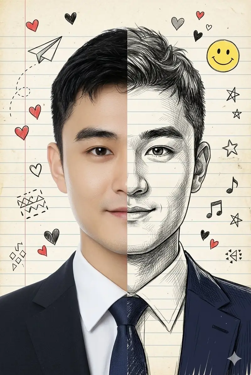 Preview of Split-View Mixed-Media Portrait (Photo and Illustration)