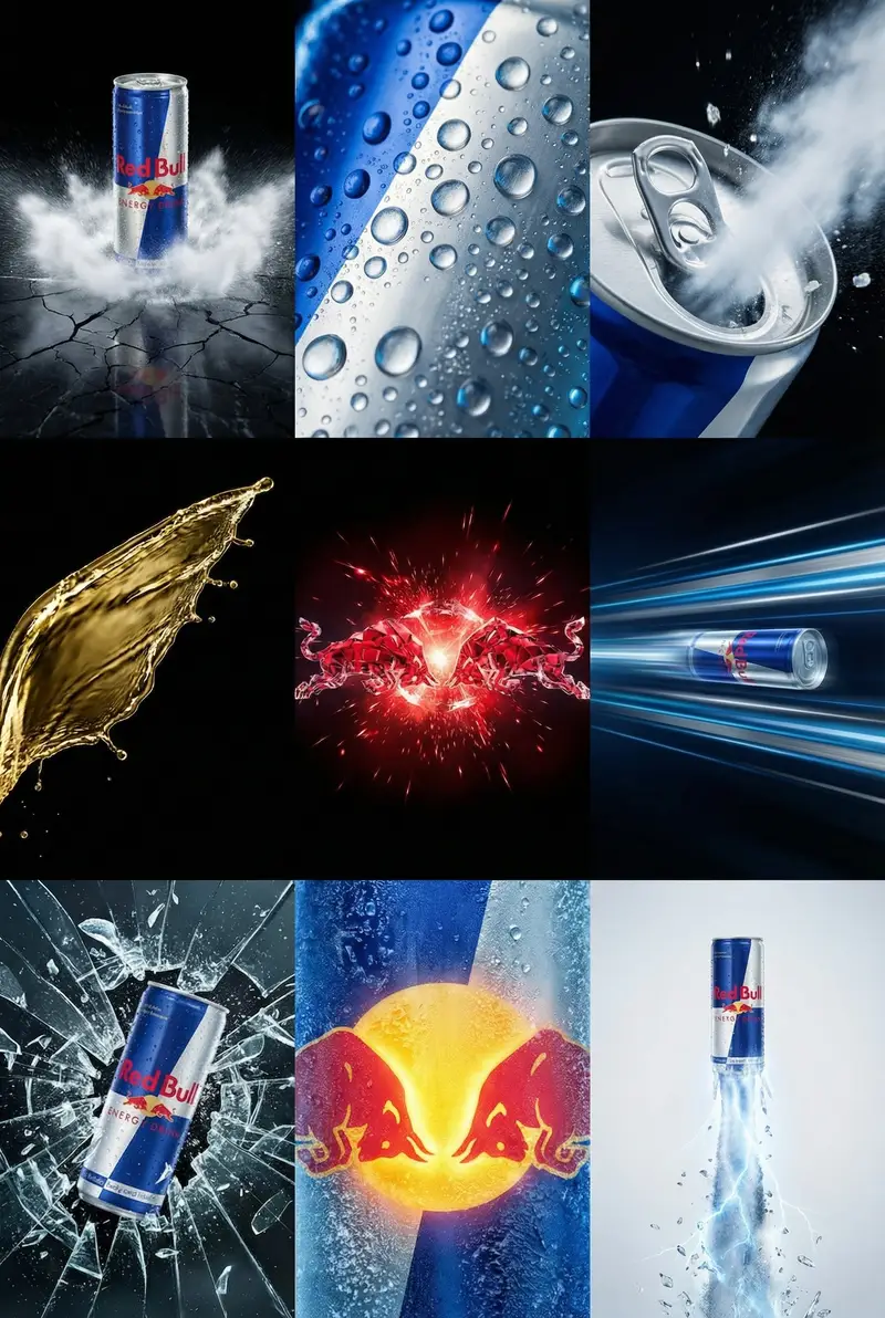 Preview of Red Bull Commercial Grid Collage Prompt (JSON)