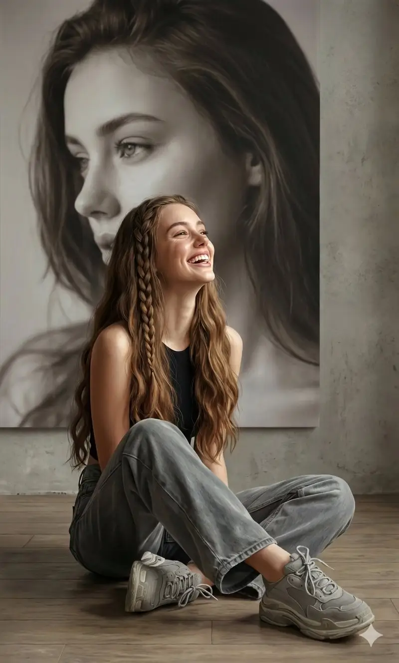 Preview of Hyperrealistic Portrait with Monochrome Profile Background