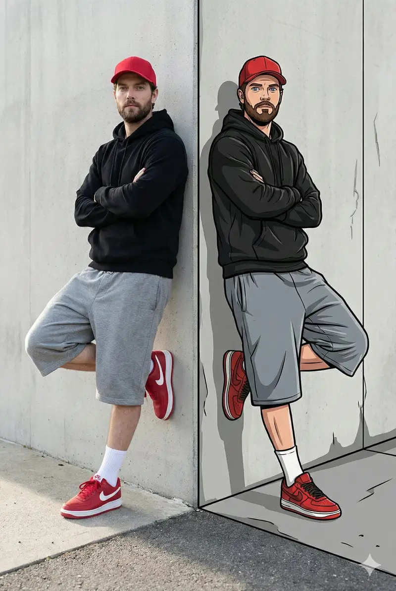 Preview of Split-Reality Street Art Portrait with Identity Lock