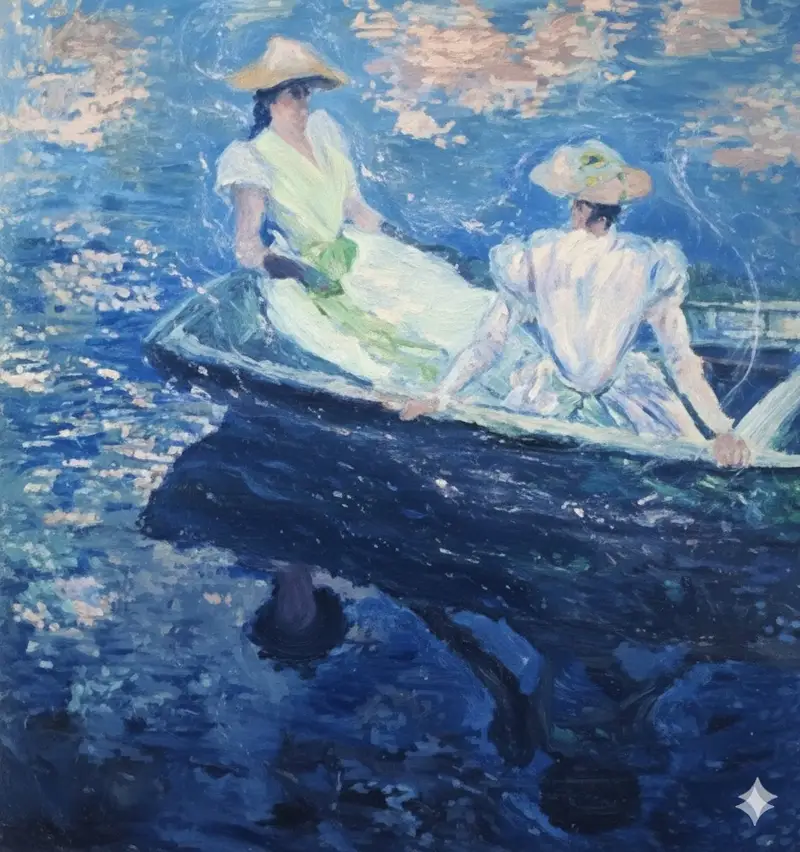 Preview of Image generation prompt for Nano Banana Pro: Monet's 'Boating' in an ethereal style