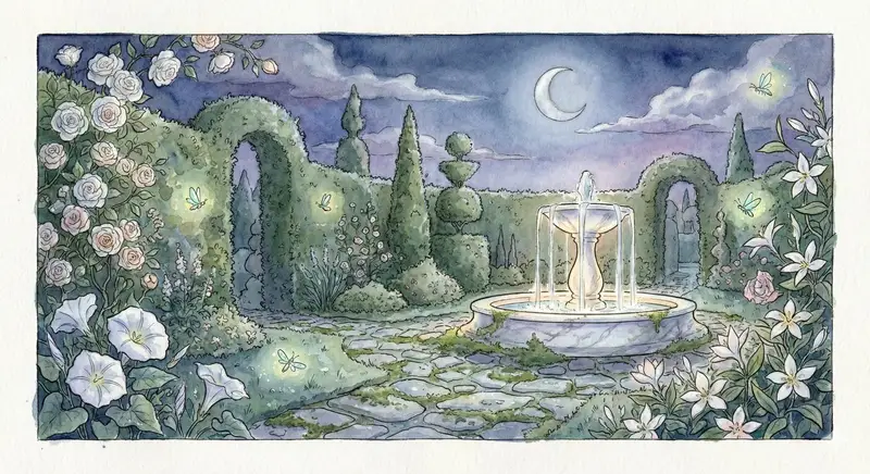 Preview of Watercolor Illustration of a Magical Garden at Midnight