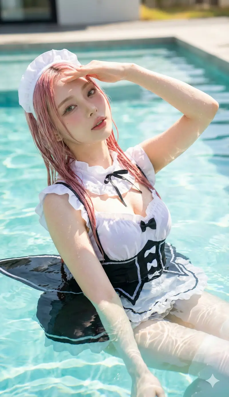 Preview of 8K Photorealistic Cosplay in Pool with Wet Effects